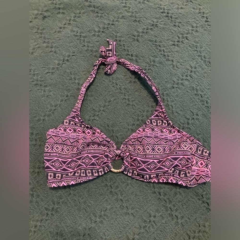 Venus Black And Pink Tie Bikini Top Size 32D